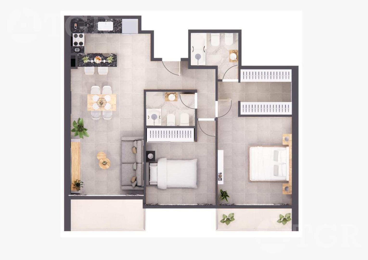 Departamento 2 ambientes con 1 baño